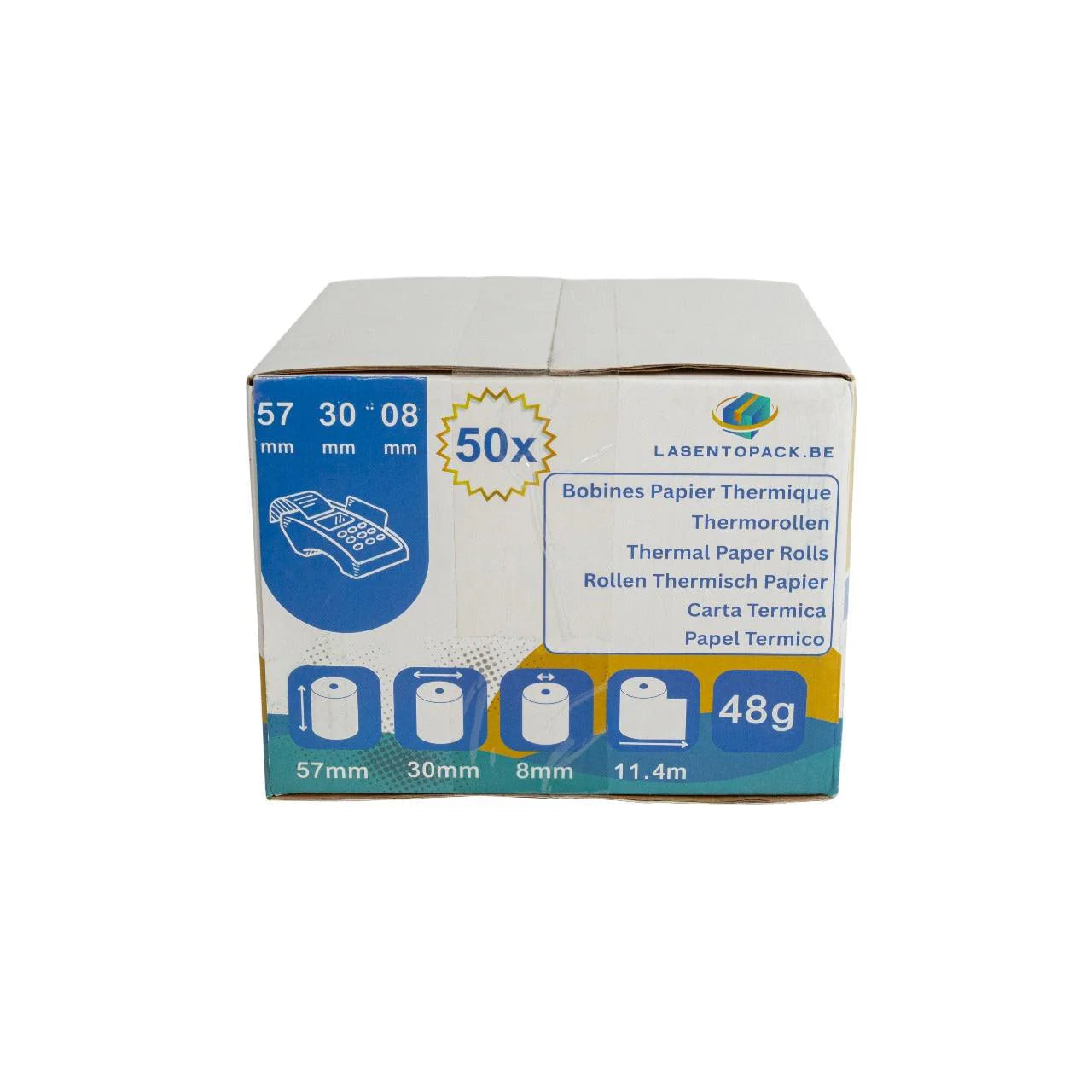 50x Pinrollen  57x30x8 mm, BPA-vrij, Kassarollen voor mobiele betaalterminal - Bancontact rollen, Thermische rollen