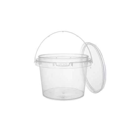 600x PP potten met deksel 300 ml – Ø 90 en H 75 mm – met verzegelbare sluiting en hengsel- transparant