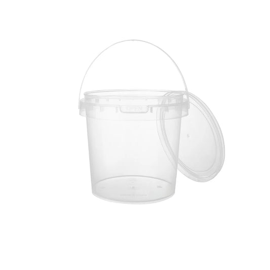 400x PP potten met deksel 750 ml – Ø 112 en H 110 mm – met verzegelbare sluiting en hengsel- transparant