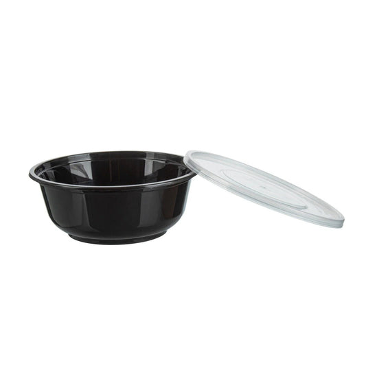 450x Asian Soep- of Pokébowl + Deksel – 360 ml (12 oz) – Zwart – Herbruikbaar PP  Ø120 mm