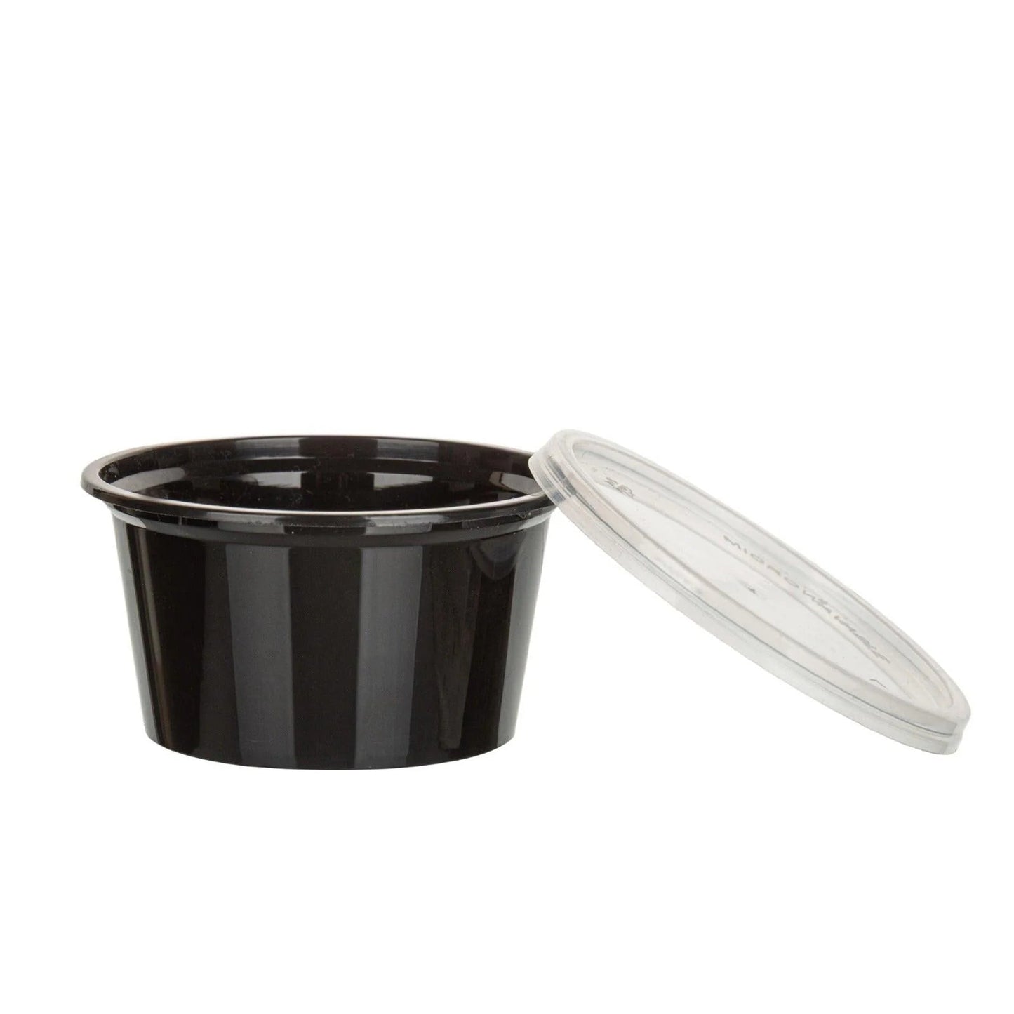 1000x PP Sauscup 100cc 4 oz Zwart Ø74mm inclusief transparante deksel