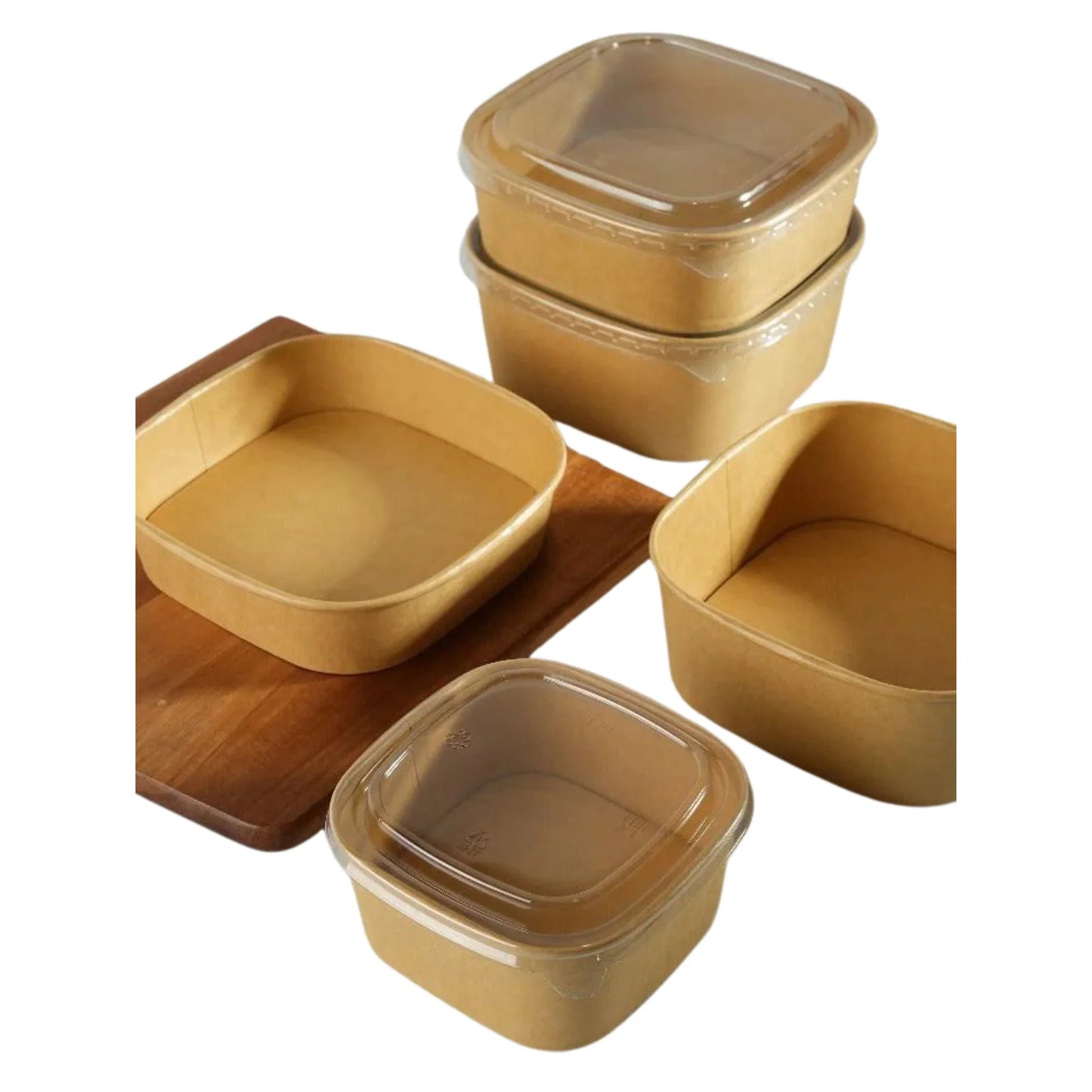 300x Vierkante maaltijdbak karton 1000ml  34 oz  170 x 170 x 55 mm Kraft FSC en BIO