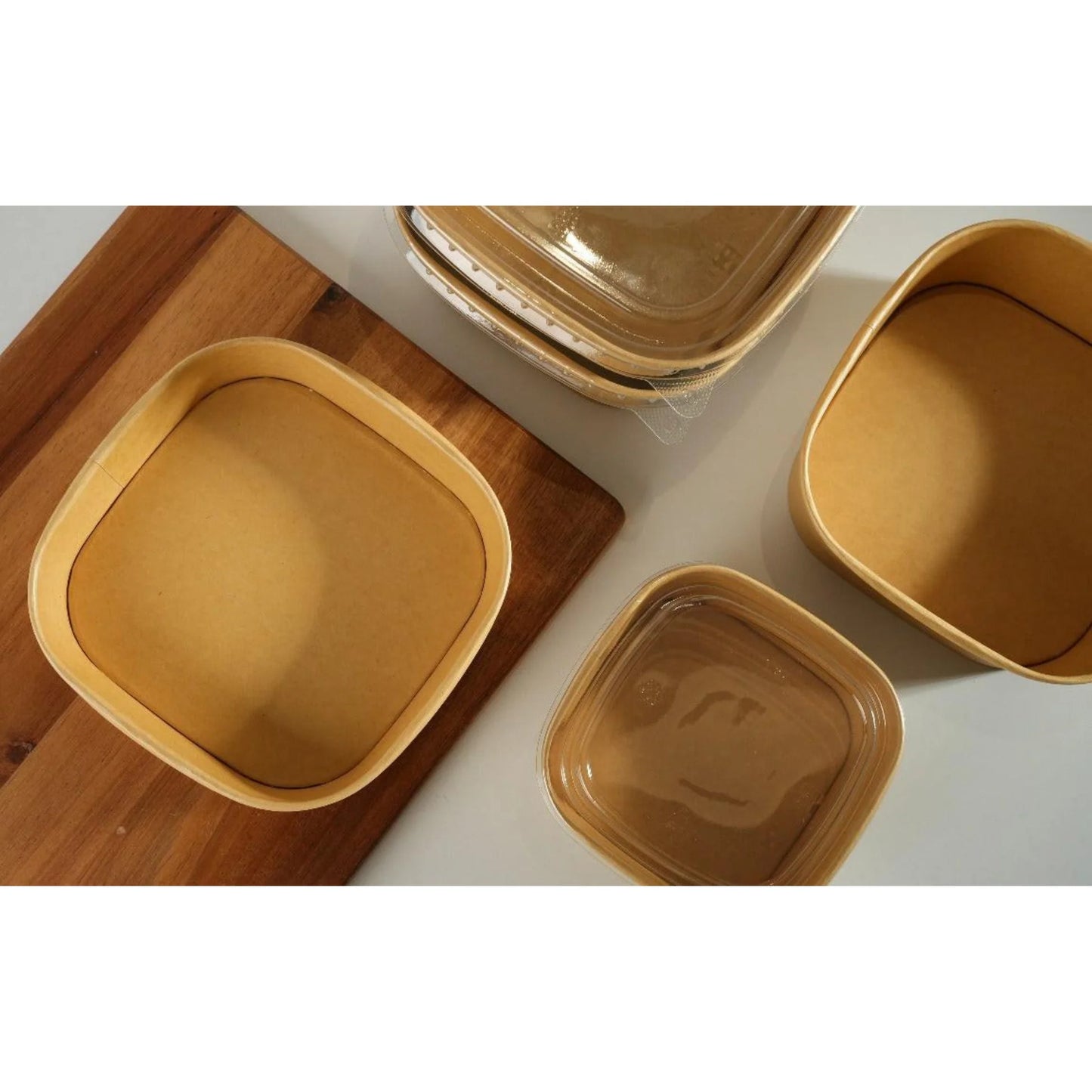 300x Vierkante maaltijdbak karton 1000ml  34 oz  170 x 170 x 55 mm Kraft FSC en BIO