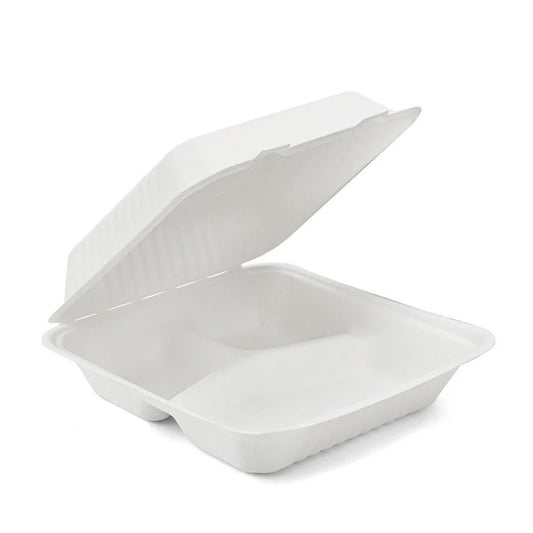 200x Menubox 3-vaks Groot 1300 ML suikerriet BIO Bagasse (Menu box 9 inch sugarcane) 231mm X 231mm X 79mm