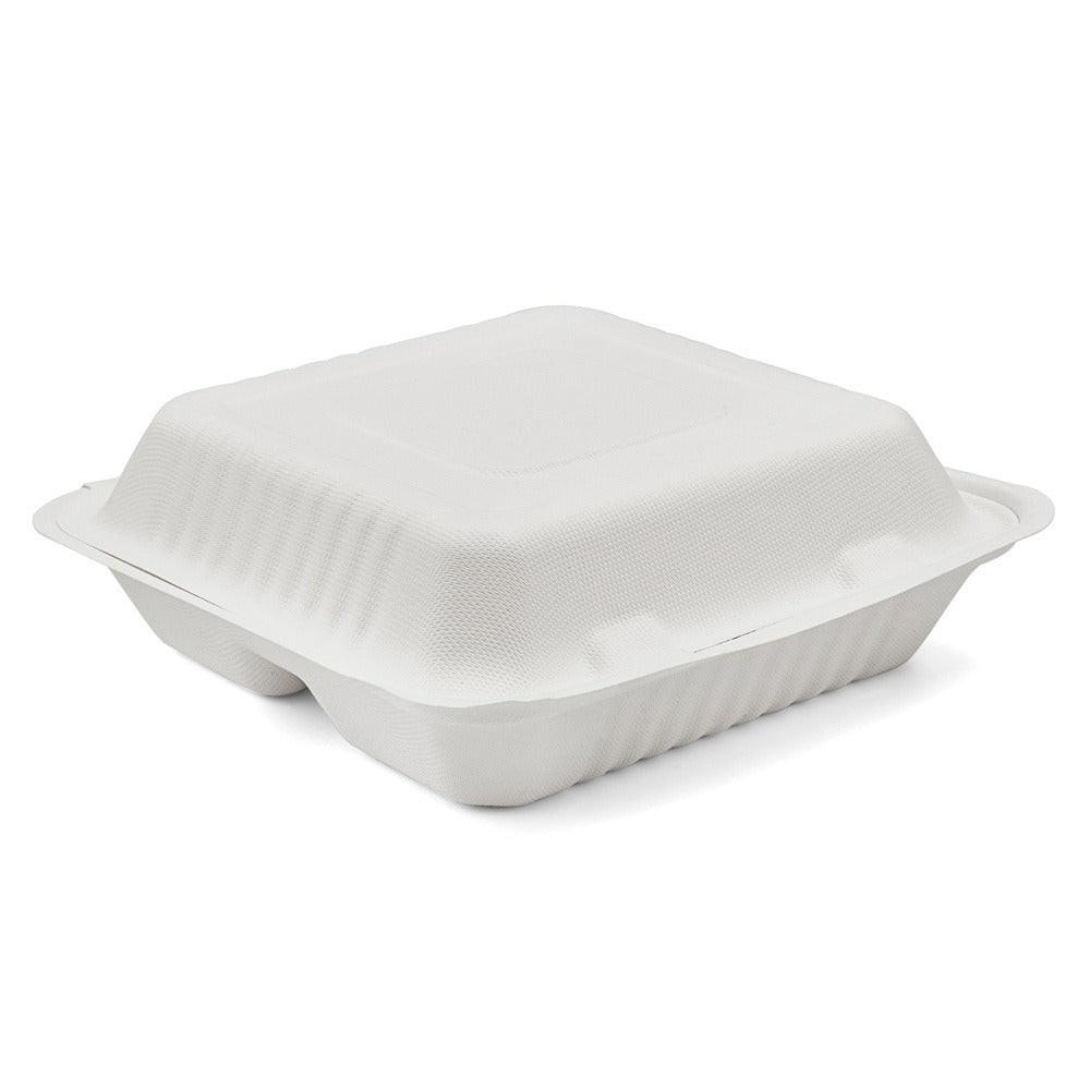 100x Menubox 3-vaks Groot 1300 ML suikerriet BIO Bagasse (Menu box 9 inch sugarcane) 231mm X 231mm X 79mm