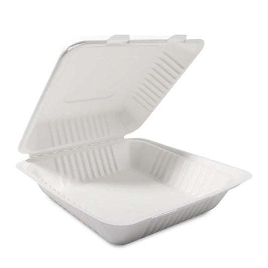 100x Menubox 1-vaks Groot 1500 ML suikerriet BIO Bagasse (Menu box 9 inch sugarcane) 231mm X 231mm X 79mm
