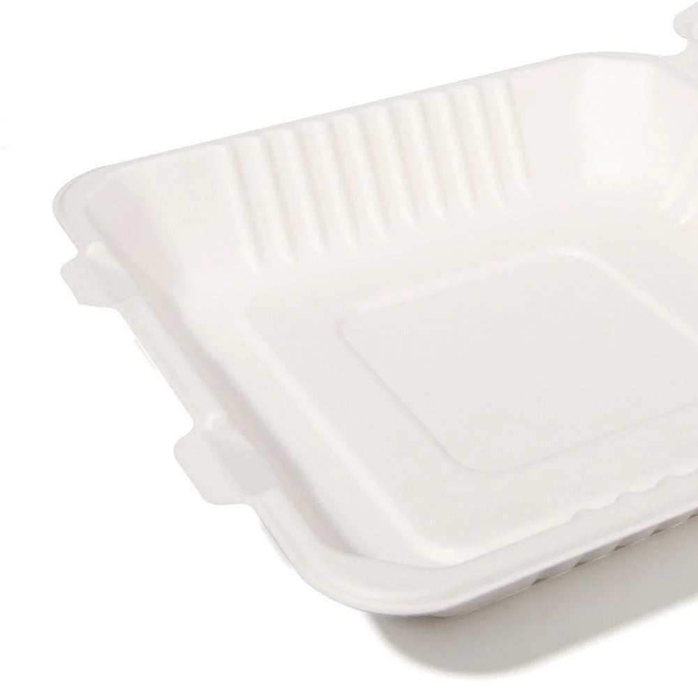 100x Menubox 1-vaks Groot 1500 ML suikerriet BIO Bagasse (Menu box 9 inch sugarcane) 231mm X 231mm X 79mm