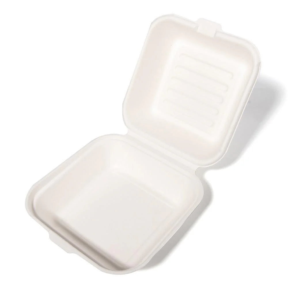 100x Hamburgerbakje Groot suikerriet BIO Plasticvrij  (Hamburger box 6 inch) 152mm x 152mm x 76 mm Bagasse