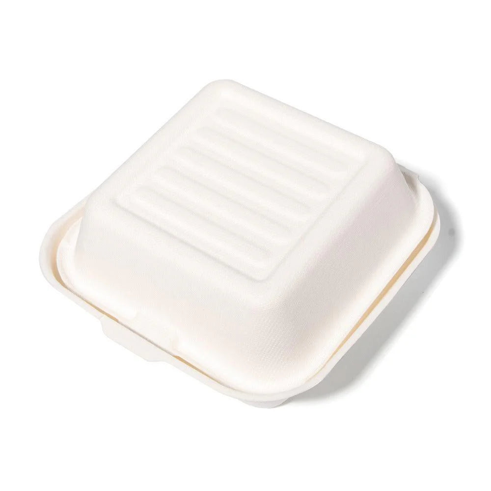 100x Hamburgerbakje Groot suikerriet BIO Plasticvrij  (Hamburger box 6 inch) 152mm x 152mm x 76 mm Bagasse