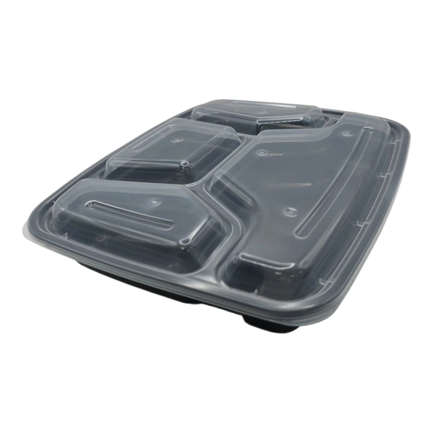 150x Maaltijdbak PP 1100ml (37 OZ) 4 vak zwart inclusief Deksel