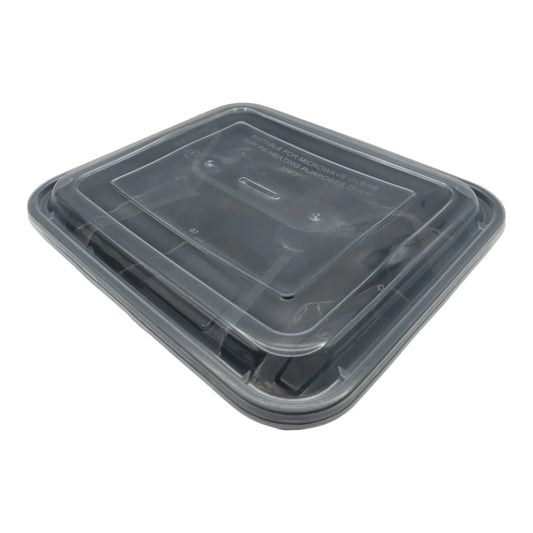 150x Maaltijdbak PP 1100ml 4 vak zwart inclusief Deksel!