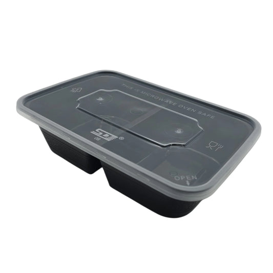 300x Maaltijdbak PP 650ml 2 vak zwart inclusief Deksel!